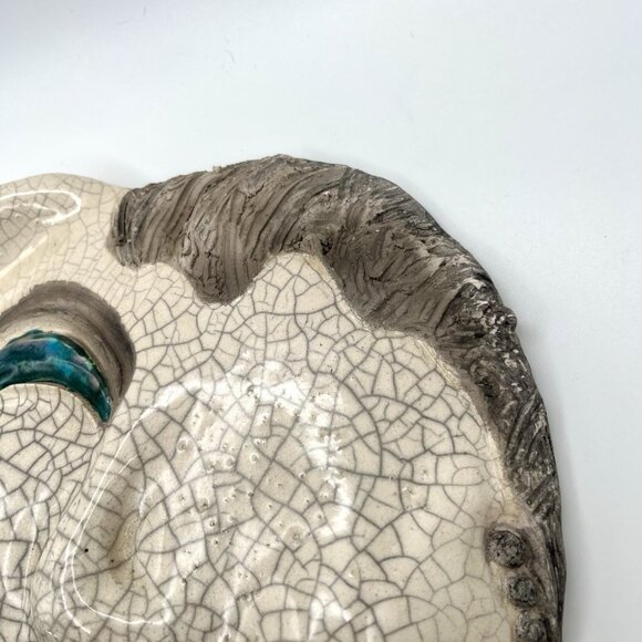 Handmade Raku Ceramic Mask Abstract Crackle Glaze Face Wall Art Signed Jan ‘91 - Picture 6 of 12